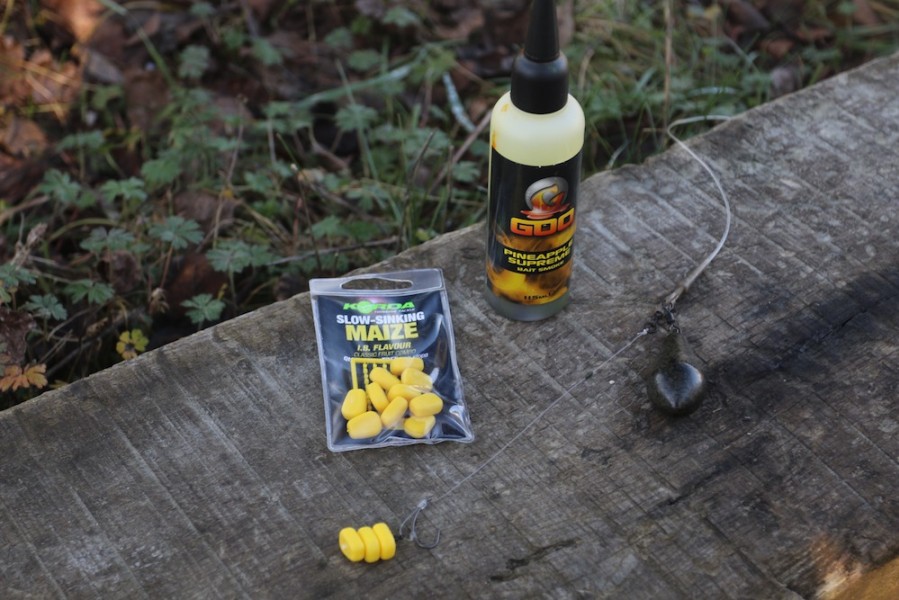 Buzz IQ D rig with Plastic corn soaked in Pineapple Goo